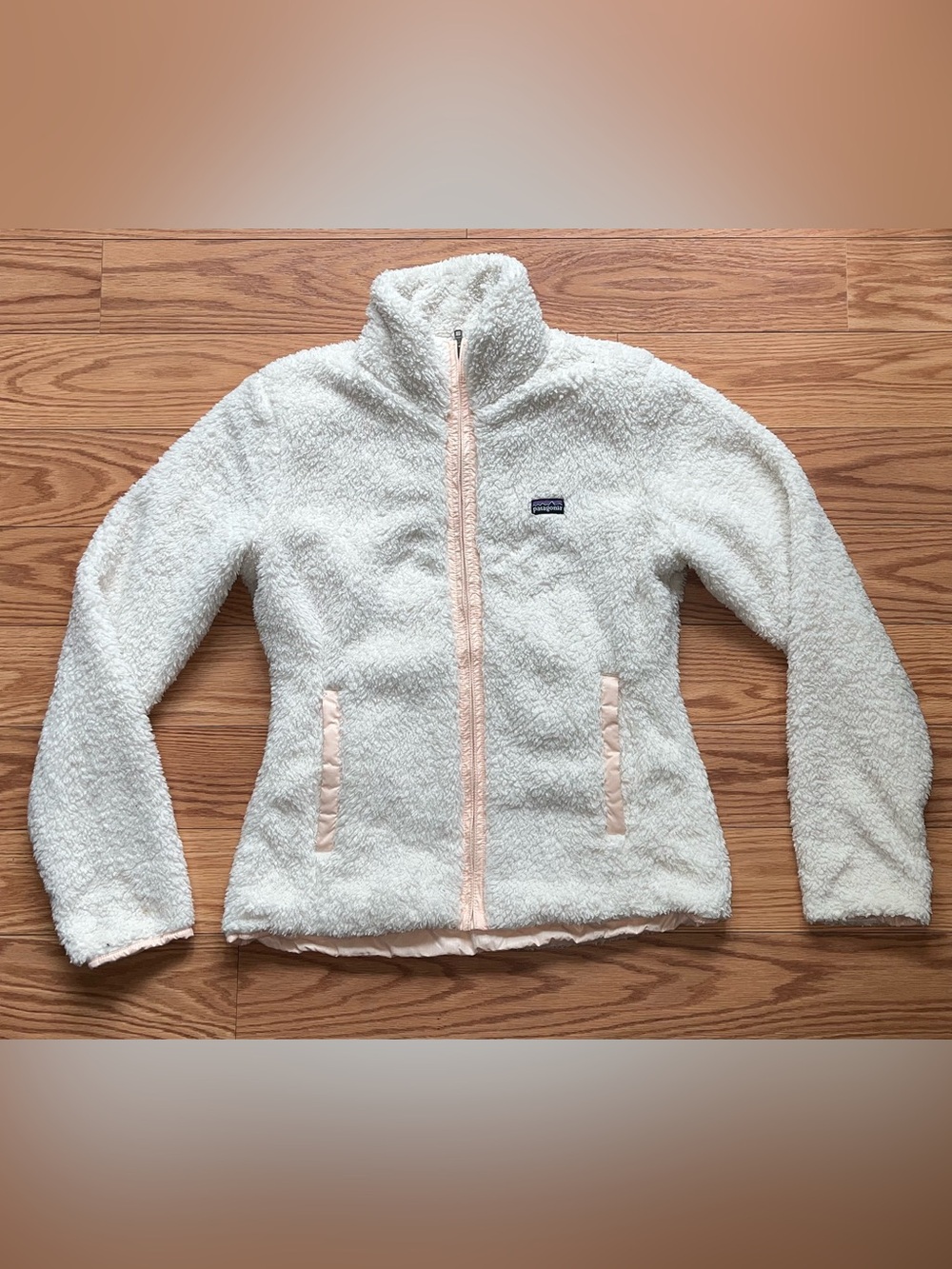 Patagonia Women's Los Gatos Full Length Zip Fleece White Pink Trim Size Medium